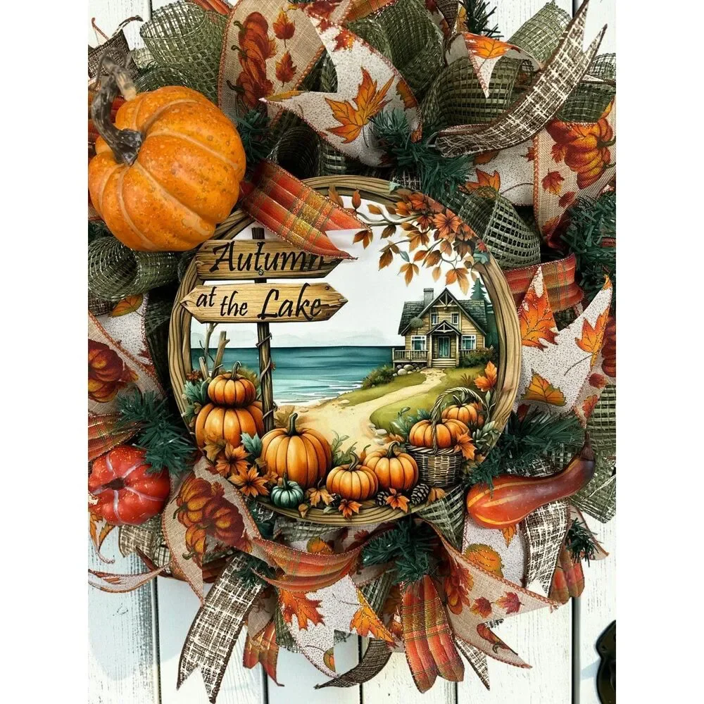 Fall Autumn at the Lake Wreath • Pumpkin Door Wreath • Rustic Fall Decor